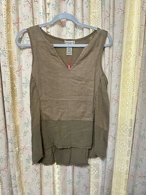 Wearables Linen Blend Tank Top Olive Raw Hem Peplum Sleeveless NWT